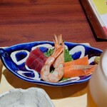 五穀 - 天ぷら盛り合わせと刺身定食 1,859円、グラス生ビール 429円