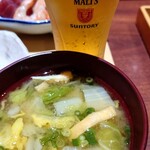五穀 - 天ぷら盛り合わせと刺身定食 1,859円、グラス生ビール 429円