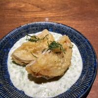 海老のれんこん挟みー海苔クリームソースー