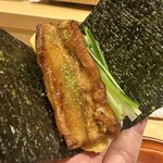 銀座 しのはら - 手巻き寿司〜穴子　胡瓜　玉子　柴漬け　干瓢　山椒