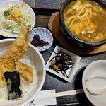 福わ家 - ミニカレーうどん、ミニ丼セット¥1200［生卵をサービス券でいただきました］