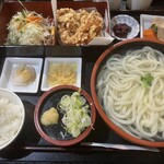 福わ家 - 釜揚げうどん唐揚げ定食¥1200