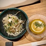 地葉はなれ - 2025.9.  鶏もやし & 南瓜の冷製スープ