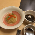 鳥善  - 焼き茄子、もずく