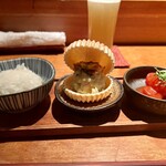 322494407 - 前菜二種(フルーツトマト、ポテサラ最中、とおにおろし。