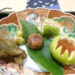 澤田 - ②衣被③イクラ柚子窯④万願寺海老すり身射込み⑤枝豆紹興酒⑥銀杏