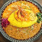 Re;BU10 - 料理写真:合いがけ（無水、エビトリコ）
ライス大盛り400gカレー大盛り