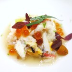 エクアトゥール - 牡蠣のガレットとフォアグラの炭火焼、ミルクの泡、パセリのムース