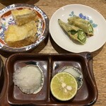 さかなとてんぷら さのや - タチウオとオクラの天ぷら