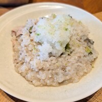 アルコバ - 秋刀魚と甘長とうがらしのオイルリゾット
                    〜酢橘風味の大根おろし〜
