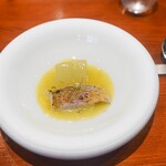 Chisou Nishi Kenichi - Grilled Red Mutsu from Yaizu, topped with saffron sauce made from seafood broth and winter melon.