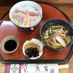 魚富 - ミニ海鮮丼とうどんのセット