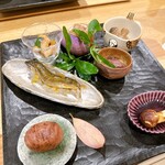 柚木元 - 長野の秋が詰まった八寸　あけびの天麩羅　鮎　松茸が特に美味しい