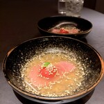 煌 焼肉 - 和牛スープ（山形牛サーロイン2日煮込んだ）トマト添え