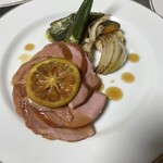 隠れ家キッチン 木漏れ日 - 10月合鴨ハーフコース　
前菜（サラダ・スペイン風オムレツ・南瓜のポタージュ・合鴨ローストカボス風味/焼き野菜・ガトーショコラ・ドリンク）