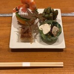 露石 - 前菜　穴子の握り　枝豆　松茸　ハモ　