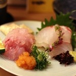 余志屋 - 2014年11月　お造りは、ぐじと鯛の2種類を1・5人前にしてもらいました