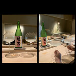 鮨 今尽 - 先ずは口万(ろまん)でｶﾝﾊﾟ━(*´ω｀)o∪∪o(´ω｀*)━ｲ✨ ARCHÈ GLASSの美しい曲線美は日本酒を更に美味しくしてくれます✨