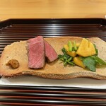 料理屋そうびき - 鳥取 谷口拓也さんの万葉牛（イチボ）　ワイルドクレソンと輝太郎柿を付け合わせに