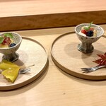 銀座 虎あら - 水菓子　フォークの向きが左利き仕様にしてくれています♪