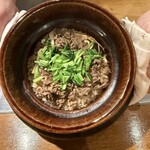 おかもと - 8、御飯
      ・牛肉、松茸、壬生菜ご飯
      