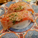 回転すし北海道 - サーモンガーリックバター炙り