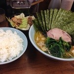 武蔵家 - ラーメン並+のり増しダブル+ライス+キャべチャー