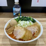ちばから - ミニらーめん豚１枚 1300円
      (麺硬め 野菜無し ネギ 辣油)
      豚券 300円   味玉 100円   レン草 100円   節券 50円