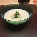 徳ㇵ本也 - 先付け　紫雲丹と枝豆、かぼちゃ、白瓜の冷やし豆乳スープ