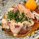 割烹 白鷹 - これから旬を迎える皮剥。肝和えです。ポン酢でいただきます