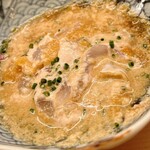 割烹 白鷹 - 皮剥の肝和えポン酢混ぜ混ぜ混ぜ。タッ、タマラン\(//∇//)\