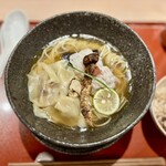麦と麺助 - 天然淡路鱧と生松茸の黄金そば 2900円
                                　※土曜夜限定　松茸の土鍋ご飯付　終売