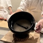 割烹こめを - 岐阜県　龍の瞳　蒸らす前のご飯