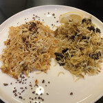 ビリヤニ大澤 - 右 香茸のビリヤニ　左 アマゾンカカオとコーンのビリヤニ