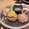 鉄板焼 九九 - ハンバーグ（左からシャリアピン、和風おろし、ステーキソース）