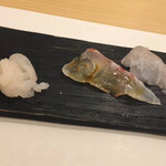 あま木 - 赤貝、白エビ、鯛の昆布締め、ノドグロ