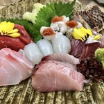 旬菜和味 - お造り盛合せ(本鮪、剣先いか、鱧湯引き、黒むつ炙り、チャイロマルハタ、天然ぶり、かつお)