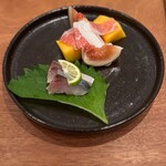 とんかつ乃ぐち - 三右衛門の生ハム･〆サバ･海老芋の炊き煮