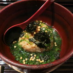 青山きいろ - 食事：地鶏焼きおにぎりの芹あんかけ