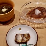すし処 美波 - 蛍烏賊の沖漬け 皮剥の糠漬け 水雲
