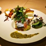 イルバンボリーノ - 2014.11 秋刀魚のラベンダーマリネとジンジャー風味の秋茄子のミルフィーユ仕立て ケッパーソース（1,500円）