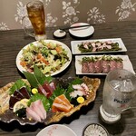 海鮮炭火原始焼き 日本酒 のど黒炭魚 - 