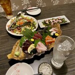 海鮮炭火原始焼き 日本酒 のど黒炭魚 - 