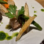 野乃庵 - 旬野菜の野々庵コース(￥6,600)　野菜の実力のお野菜ステーキプレート　マコモダケ、地鶏とわさびを添えて