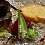 野乃庵 - 旬野菜の野々庵コース(￥6,600)　生ハム、なすとカッテージチーズ