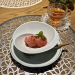 野乃庵 - 旬野菜の野々庵コース(￥6,600)　気まぐれデザート　プラムといちごのシャーベット・野々庵ティー