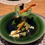 野乃庵 - 旬野菜の野々庵コース(￥6,600)　今朝どれの人参とかき揚げ、海老と里芋ときくらげブロッコリーのソース