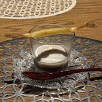 野乃庵 - 旬野菜の野々庵コース(￥6,600)　旬野菜の安曇野重ね煮ヴルーテ（ひじき・ごぼう・さつまいも、豆乳の泡、チーズスティック）