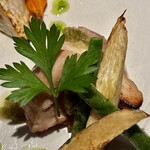 野乃庵 - 旬野菜の野々庵コース(￥6,600)　野菜の実力のお野菜ステーキプレート　マコモダケ、地鶏とわさびを添えて