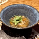 野乃庵 - 旬野菜の野々庵コース(￥6,600)　穀物と野菜の重ね煮スープ　ごぼうととうもろこし